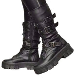 Breakj Women 2023 Autumn / Winter New Belt Buckle Platform Mid Boots Women Plus Size Knight Boots