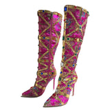 Breakj New Pointed Thin Heel Ultra High Heel Side Zipper Heavy Handmade Rhinestone Embroidery Fashion Plus Size Boots