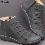 Women Winter Snow Boots PU Leather Ankle Boots Spring Flat Shoes Woman Short Green Botas With Fur For Women Lace Up Botas