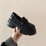 New Korean Version Of The Pine Cake Loafer Shoes Platform Raised Small Leather Shoes Female Black British Round Head Retro JK Single