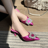 Breakj Summer New Korean Version Of Water Diamond Square Buckle Tip Head Half-Drag Sandals Women's