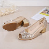 Summer Woman Pumps Bling Open Toe High Heels Hollow Out Women Sandals Dress Shoes OL office Square heel mujer Ladies