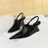Breakj Retro Fashion High Heel Wedge Deep Head Shoes Hollow Out Back Trip Belt Sandals High Heels Women's