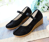 Breakj Heels Single Shoes Pure Color Plain Spring And Autumn Cloth Shoes Jacquard Cotton Buckle Retro Women's