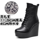 Breakj Head 12Cm High Slope And Waterproof Table Mid-Sleevel Boots With Side Zipper Women's Boots Pine Cake Plus Velvet Winter Warm Leather