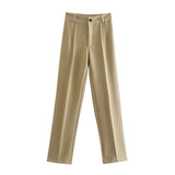 Women's Pants Chic Office Lady Solid Straight Casual Pants Vintage High Waist Zipper Fly Female Trousers Mujer