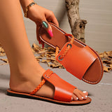 Breakj 2025 Summer New Slippers Women Solid Color Weaving Simple Daily Beach