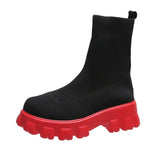 Boots for Women Platform Black Shoes Knitted Sock Booties Woman Fashion Motorcycle Boots Botas De Invierno Para