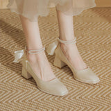 Breakj High Heel Wedding Shoes Women High Heel Bow Bridal Shoes 2025 Spring New Mary Jane Women's Shoes Square Single