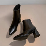 Breakj Boots 2023 Autumn And Winter New Korean Fashion Sharp Head Thick Side Zipper Short Fashion Pure Black Women's