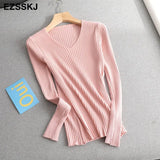 basic v-neck solid autumn winter Sweater Pullover Women Female Knitted sweater slim long sleeve badycon sweater