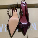 Breakj 2025 New Women's Shoes Red Bow Bows High Heels Tips Shallow Stumbling