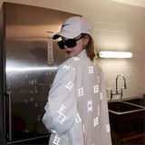 Streetwear Women White Blazers Coat Fluorescence Print Long sleeve Suit Coat 2020 New Women's Fashion Blazer Jacket