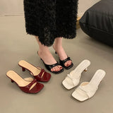 Breakj High-Heeled Slippers 2025 New Women's Summer Outside The Square Head Thin Heel Drag Bow Sandals
