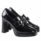 Fashion High Heels Autumn New Women Chunky Platform Pumps British Style Woman Slip on Square Toe Office Lady Work