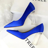 Shoes Clear Crystal Woman Pumps Silk High Heels Shoes Sexy Wedding Shoes Women Heels Party Shoes Female Plus Size 41