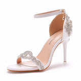 Breakj One-Word With A Hundred Bridal Slender Shoes 11 Cm High Heel White PU High Heel Sandals Ladies Wedding