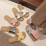 Breakj Boken Slippers Female H Drag Wear 2025 New High-End Sense French Flat-Bottomed Beach Word Drag