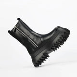 Boots Women Shoe Autumn Artificial Leather Round Toe Side Zipper Lace-Up Mid-Calf Goth Boots Platform Kawaii Botas