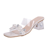 Breakj Transparent Crystal Diamond-Embossed Coarse Slippers Women's Shoes 2025 New Summer Outside The Water Drill High-Heeled