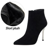 Shoes Pointed Toe Women Ankle Boots Suede Black Boots Women Stiletto High-heel Boots Short Plush Autumn Winter