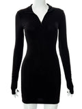 Knit Mini Dress Zipper Turtleneck Long Sleeve Women Bodycon Casual Fashion Grey Autumn Ladies Elegant Sexy Dress