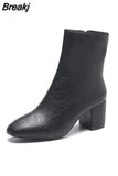 New Women Side Zipper Мартин сапоги Comfortable Mid Heel Ankle Boots Fashion Shoes Black Red White Square Heel Women
