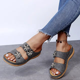 Breakj Summer New Thick-Bottomed Slippers Car Sewing Round Head Flowers Decorated Casual Slippers Women's Shoes Thick