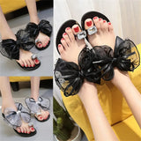 Women Sweet Bowtie Lace Slippers Crystal Rhinestone Girls Slides Flat Sandals Outdoor Ladies Beach Shoes Zapatos De