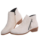 New Side Zipper Large Size Martin Boots With Square Root Low Sleeve Boots In The Tip Of Women's Short