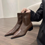 Breakj Small Bare Boots Brown Pointed Short Boots Women's Shoes 2025 New Fashion With Thick And Thin