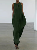Celmia Fashion Casual Maxi Vesitdos Sleeveless Sexy Open Chest Long Robe O-neck Women Dresses Holiday Shirred Waist Tank