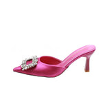 Breakj Summer New Korean Version Of Water Diamond Square Buckle Tip Head Half-Drag Sandals Women's