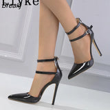 New Design Double Buckle Strap Women Pumps Summer Party Nightclub Stripper Heels Sexy Pointed Toe Stiletto Shoes