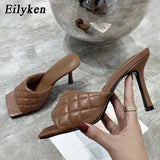 Summer Women Mules Design slippers Sandals Square sole slides High heel 9CM Women shoes Summer Woman size 41