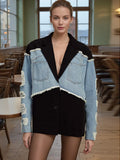Loose Niche Trend Denstalt Suit Suit Suit Suit Suit Suit Jacket Woman In The Summer Of 2025 New Denim Splicing Color