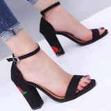 Fashion 2021 New Ankle Strap Black Women's High Heels Sandals Peep Toe Floral Sandals Female Party Shoes Sandalias De Mujer