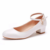 Breakj 3 Cm Square With Round Head Single Shoe One-Word Wristband Single Shoe Spring And Autumn Wedding Shoes Female White Wedding
