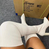 Breakj Autumn And Winter Sharp Head Thick And Knitted Knee Boots Woman 43 Large Elastic Long