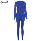 Women Autumn Casual Two Piece Set Hooded Crop Tops Sporty Leggings Matching Stretchy Soft Skinny Fitness Slim