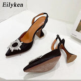 2022 Brand Women Pumps Fashion Crystal Slingback High heels Summer Comfortable Triangle Heeled Party Wedding Bride