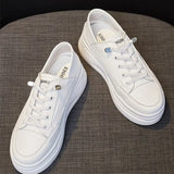 Sneakers Women Shoes Genuine Leather Flats Platform Shoes Round Toe Causal Lace Up Shoes Female Autumn Black