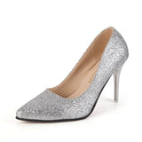 Women Wedding Shoes Silver Gold Dress Shoes Pointed Toe Thin Heels Woman Sequined Cloth High heels Glitter Pumps Boat