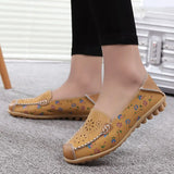 2021 Summer Loafers Shoes Leather Stitching Outdoor Footwear Femme Floral Pattern Mixed Color Sewing Elegant Women