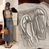Flip-Flops Boots Female Summer Outside Wear Fashion 2024 Flat Clip Toe Web Celebrity Sandals Sandals Beach