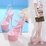 Women Sandals Shoes Steel Tube Dancing Striptease Female Shoes Model high-heeled 17.5CM Sandals Transparent Wedding