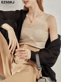 high quality chic basic V-NECK Camisole female Summer white knit tank top Women sexy sleeveless tank