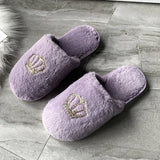 And Winter New Plush Slippers Women's Flat Crown Baotou Cotton Slippers Leisure Warm Soft-Soled Home