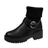 Breakj 2025 Autumn And Winter New British Wind Rough And Martin Boots Women's Woolen Mouth Belt Buckle Base Elastic Thin Short