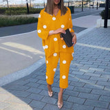ZANZEA Fashion Urban Tracksuits Trouser Suits 2PCS Casual Pant Sets Women Summer Polka Dot Printed Matching Sets Two Piece